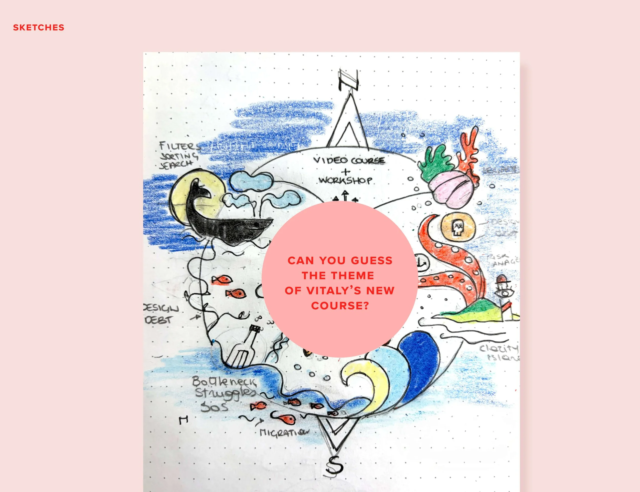 Sketches for the upcoming course of Vitaly Friedman. Can you guess the new theme and the inspiration?