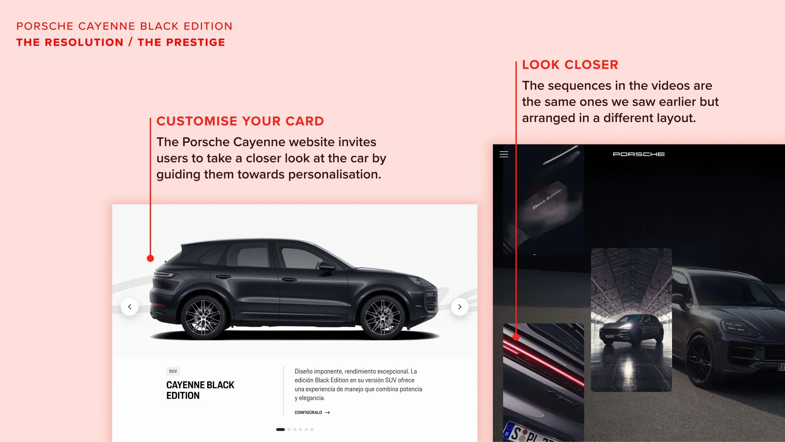 The Resolution. At this point, the pieces fall into place: the car is fully personalisable, and every detail shown can be tailored to the user’s taste.