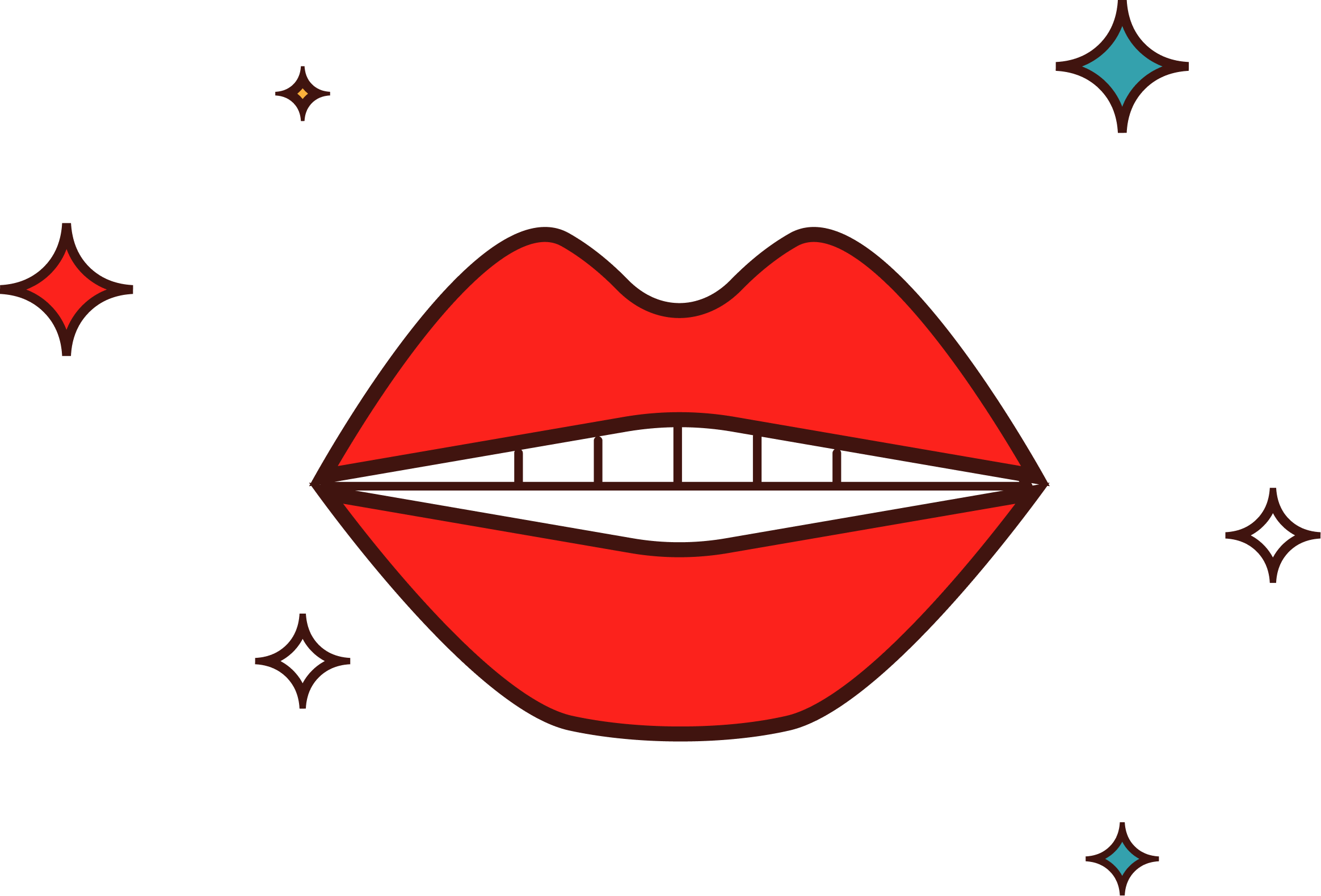 A playful retro graphic illustration of open red lips surrounded by colorful diamond sparkles, acting as a brand mark for open dialogue and speaking at Creative Exchange by Until Sunday Studio.