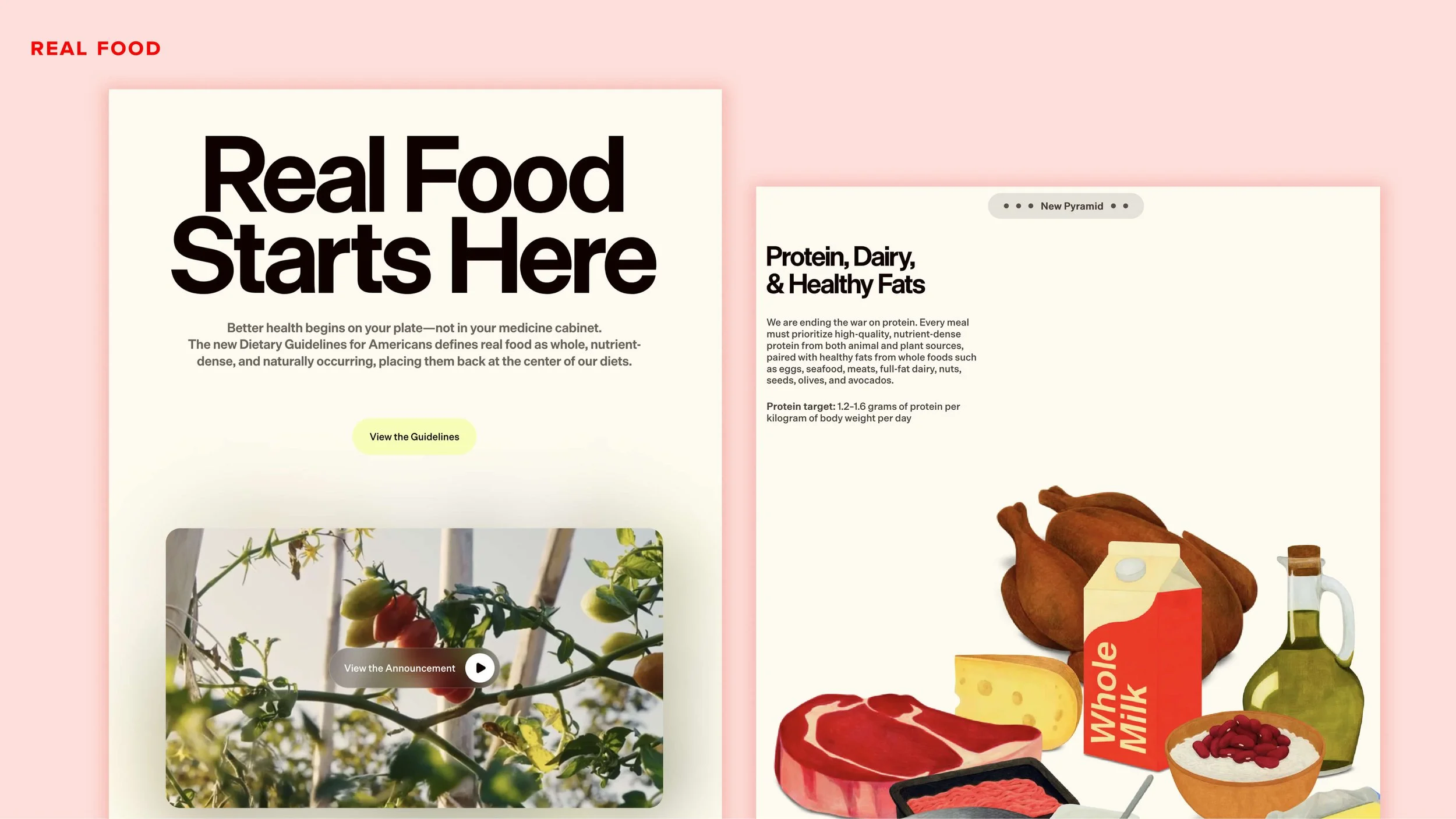 Screenshots from the website, Real Food.