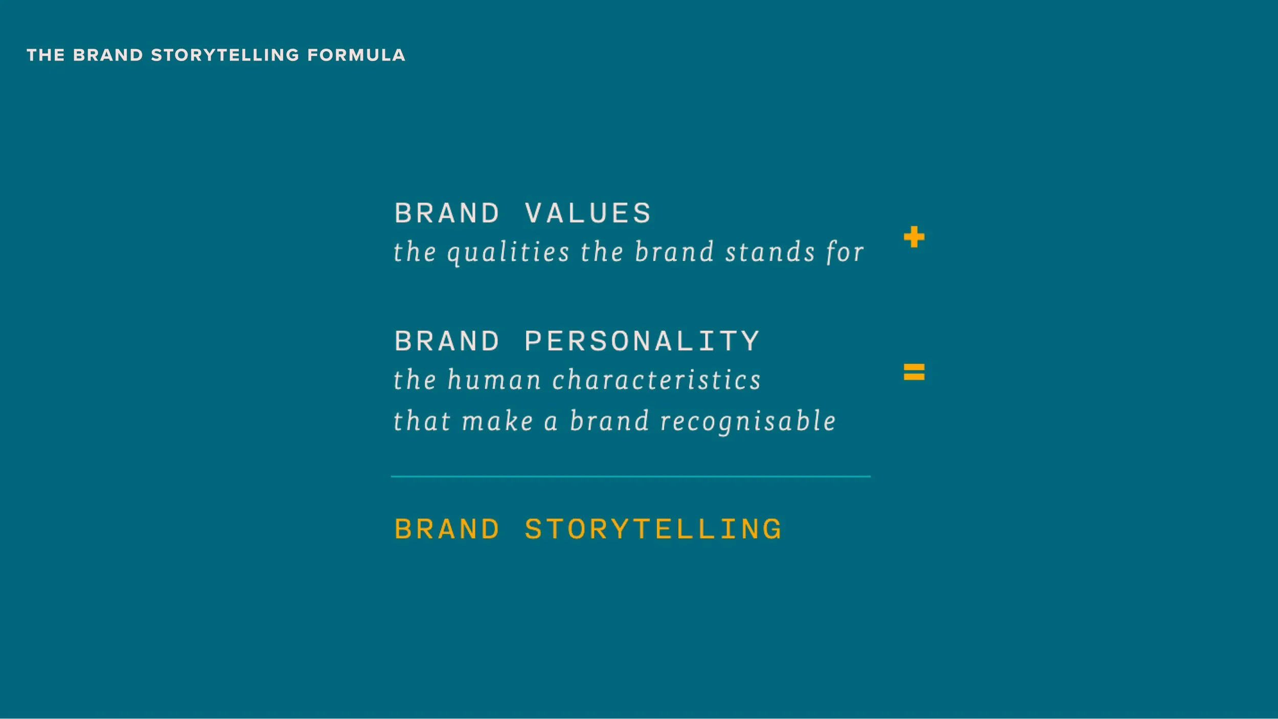 Brand Storytelling. This formula sums up what participants learned in week 2 of my workshop.