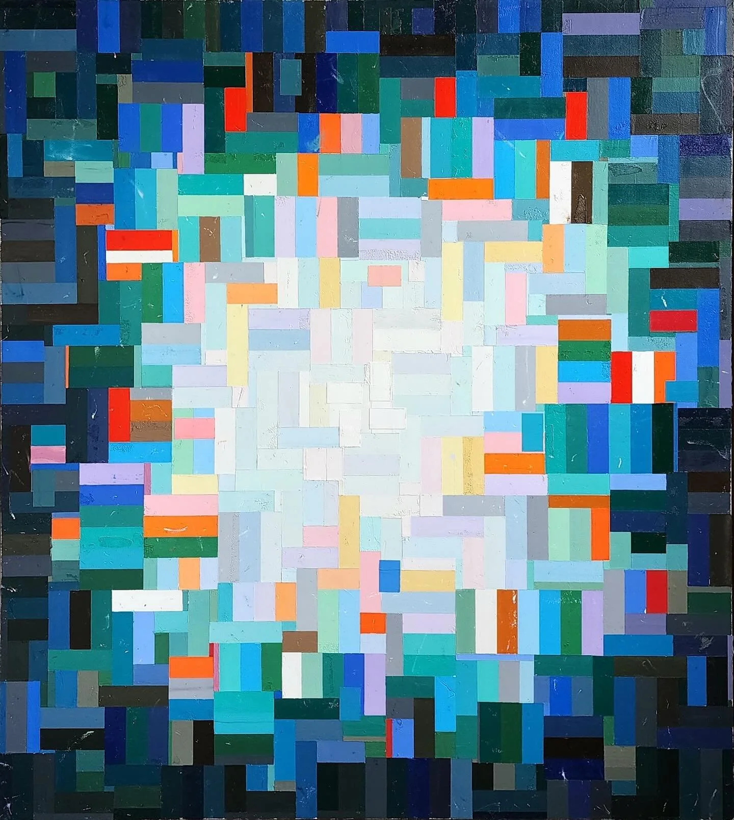 New paintings by Justin N. Kim just landed in the house!

From his Bigger Than Myself series, Kim explores how everything is interconnected &mdash; lines, colors, systems, and structures all overlapping in dynamic rhythm. Architecture, maps, fashion,