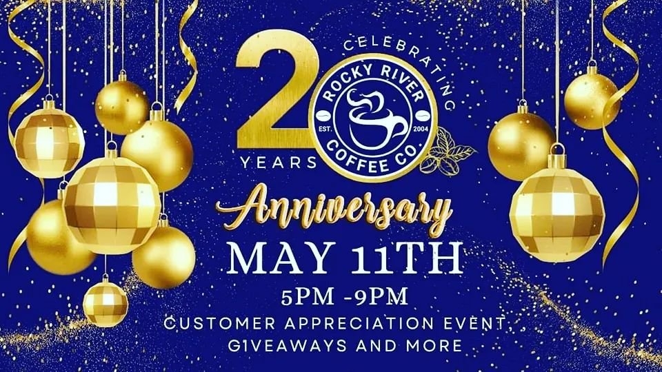 🎉🙌🥳 It's a day full of celebration with @rockyrivercoffee ☕

&quot; Come join us tonight at Rocky River Coffee Co. from 5pm to 9pm as we celebrate 🥳 20 years in the Harrisburg Community!!!&quot;

📍4350 Main St #109 
  Harrisburg, NC 28075

Wow!!