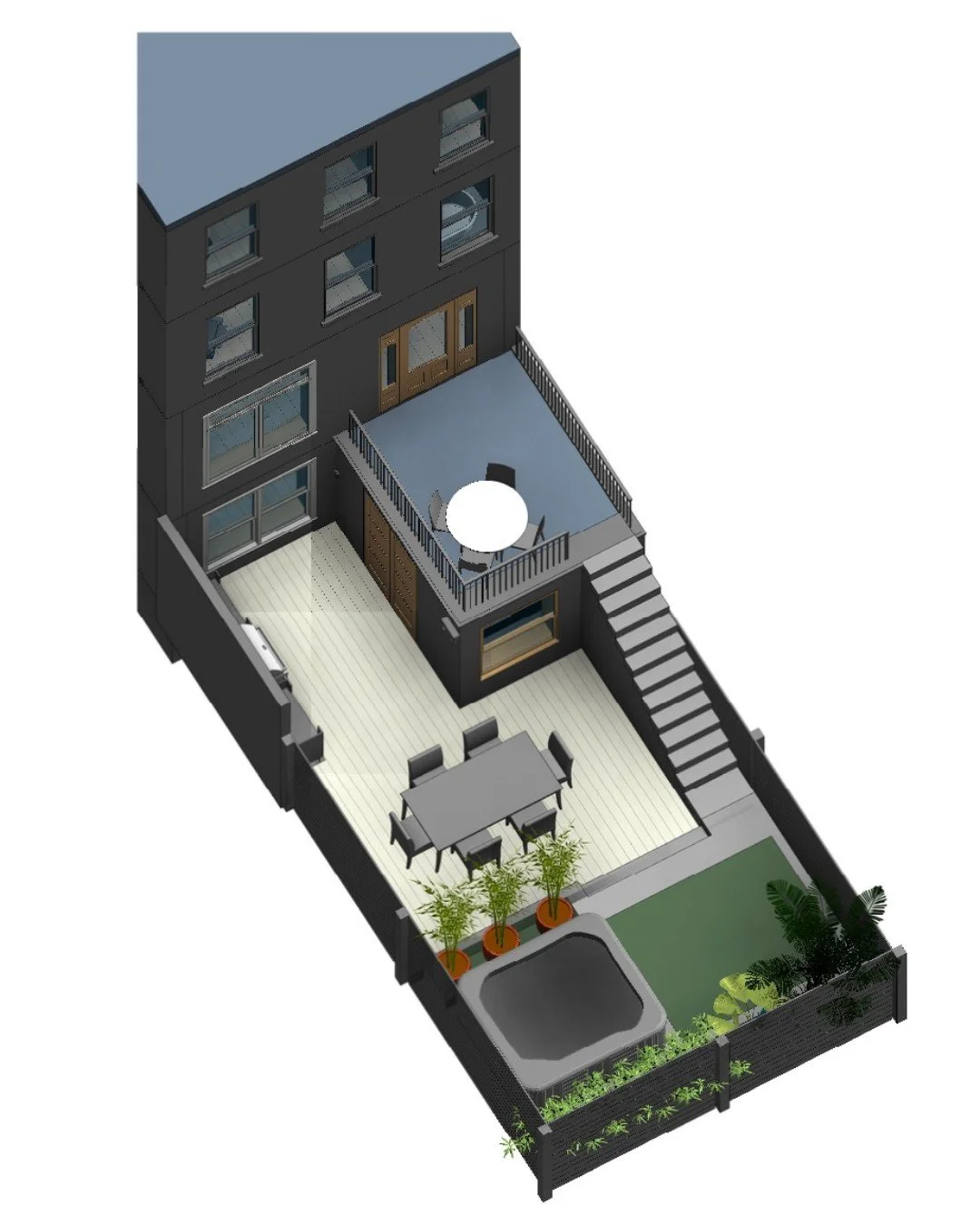 Designing the perfect backyard means creating spaces for every moment 🌿✨

For this townhouse project, we&rsquo;ve crafted distinct zones off the garden level: an outdoor kitchen for entertaining, a dining area for al fresco meals, a relaxing hot tub