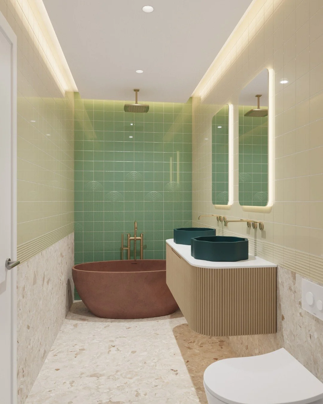 The FINAL reveal&mdash;and the most sculptural of them all!

In this primary bathroom, the Swirl collection takes on a quieter, more architectural role&mdash;used with intention to frame, highlight, and elevate key moments within the space.

Behind t