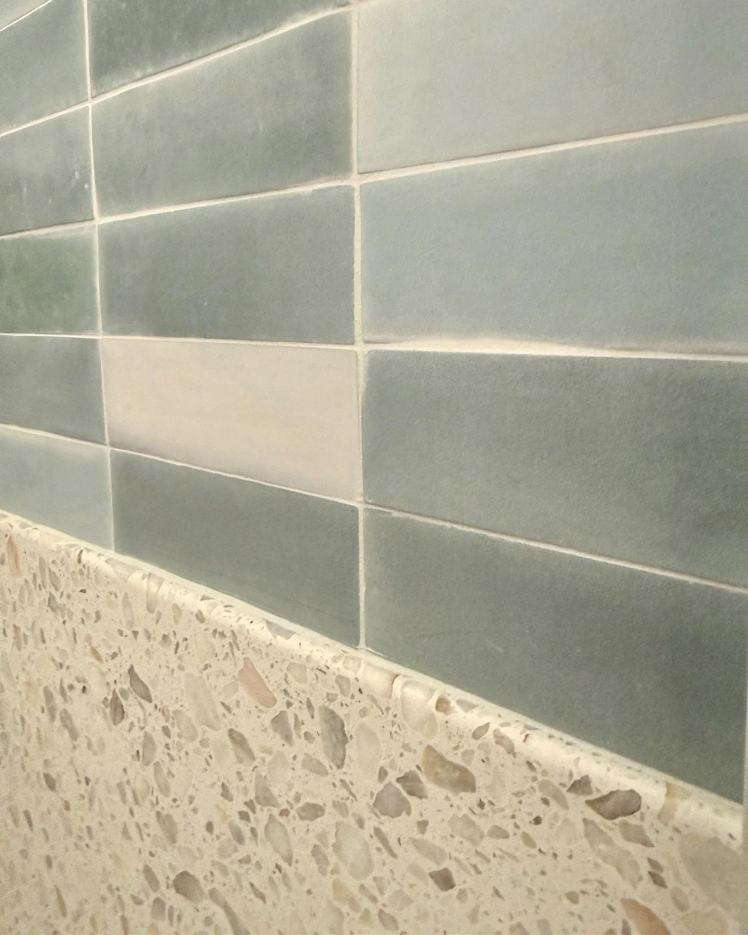 A little tile sneak peek&hellip; 👀💙

We LOVE when a client is willing to embrace color and pattern to create a space that feels truly their own&mdash;and this kids&rsquo; bathroom is the perfect example.

Various shades of blue-green and white hand