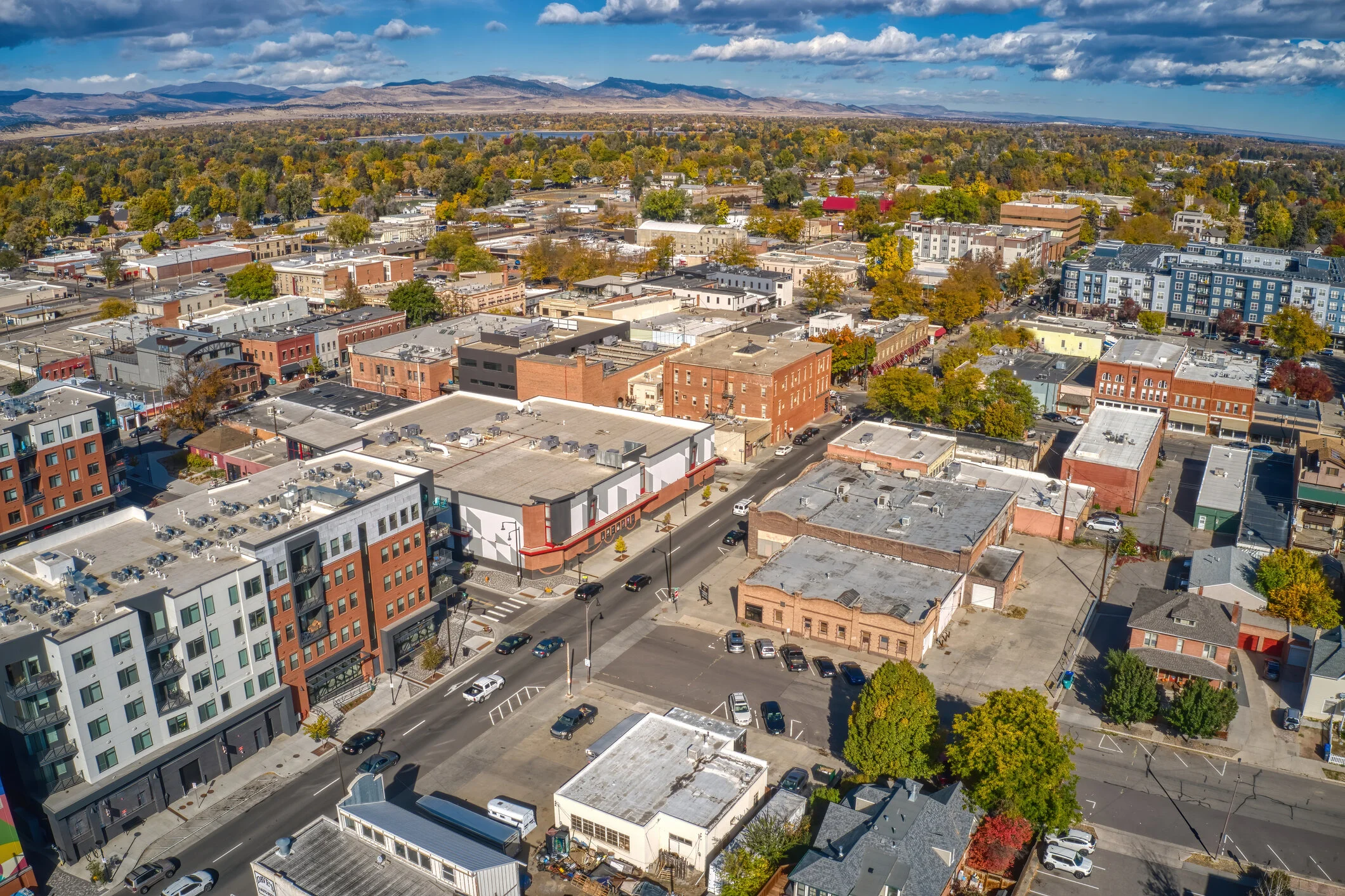 aerial shot of loveland colorado in the fall