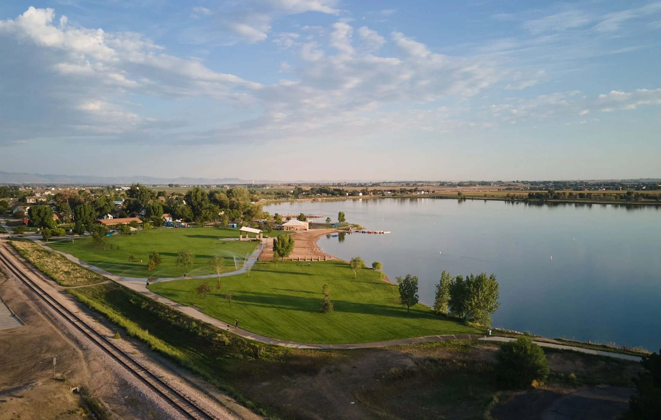 aerial shot of windsor colorado in the summer
