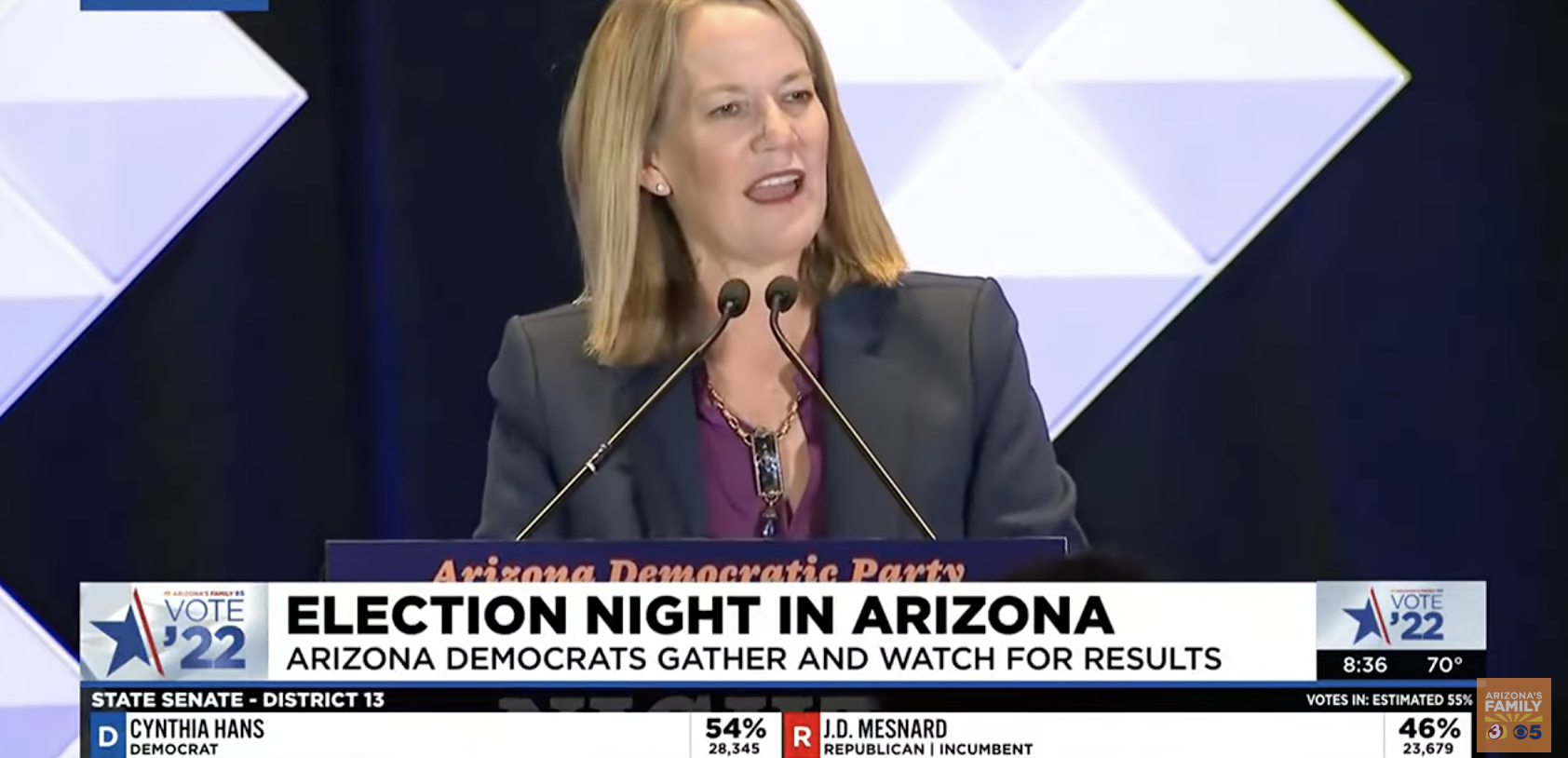 Attorney general nominee Kris Mayes thanks Arizona Democrats on election night