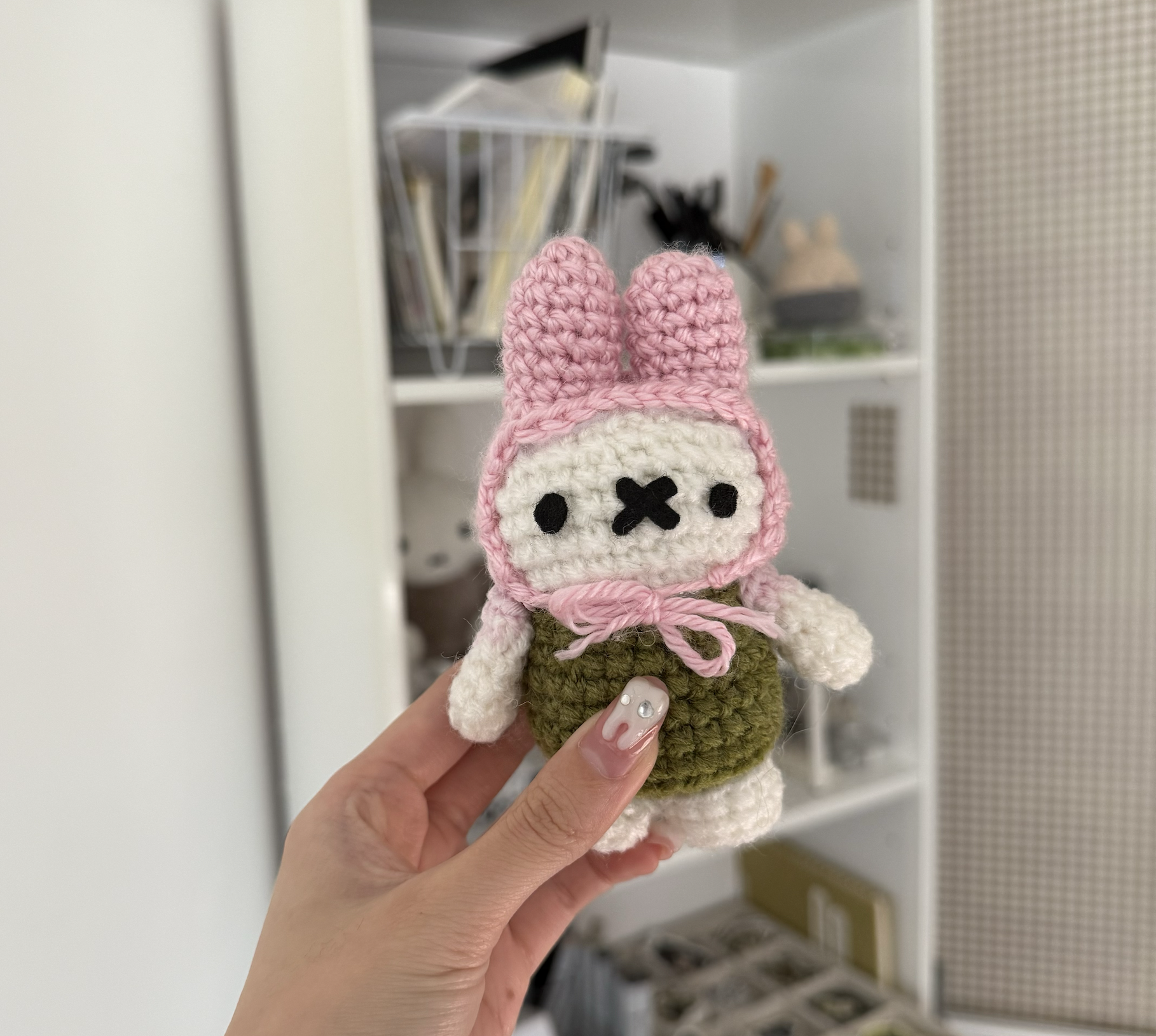 Hand Crocheted Pink Miffy Plush (strawberry matcha!)