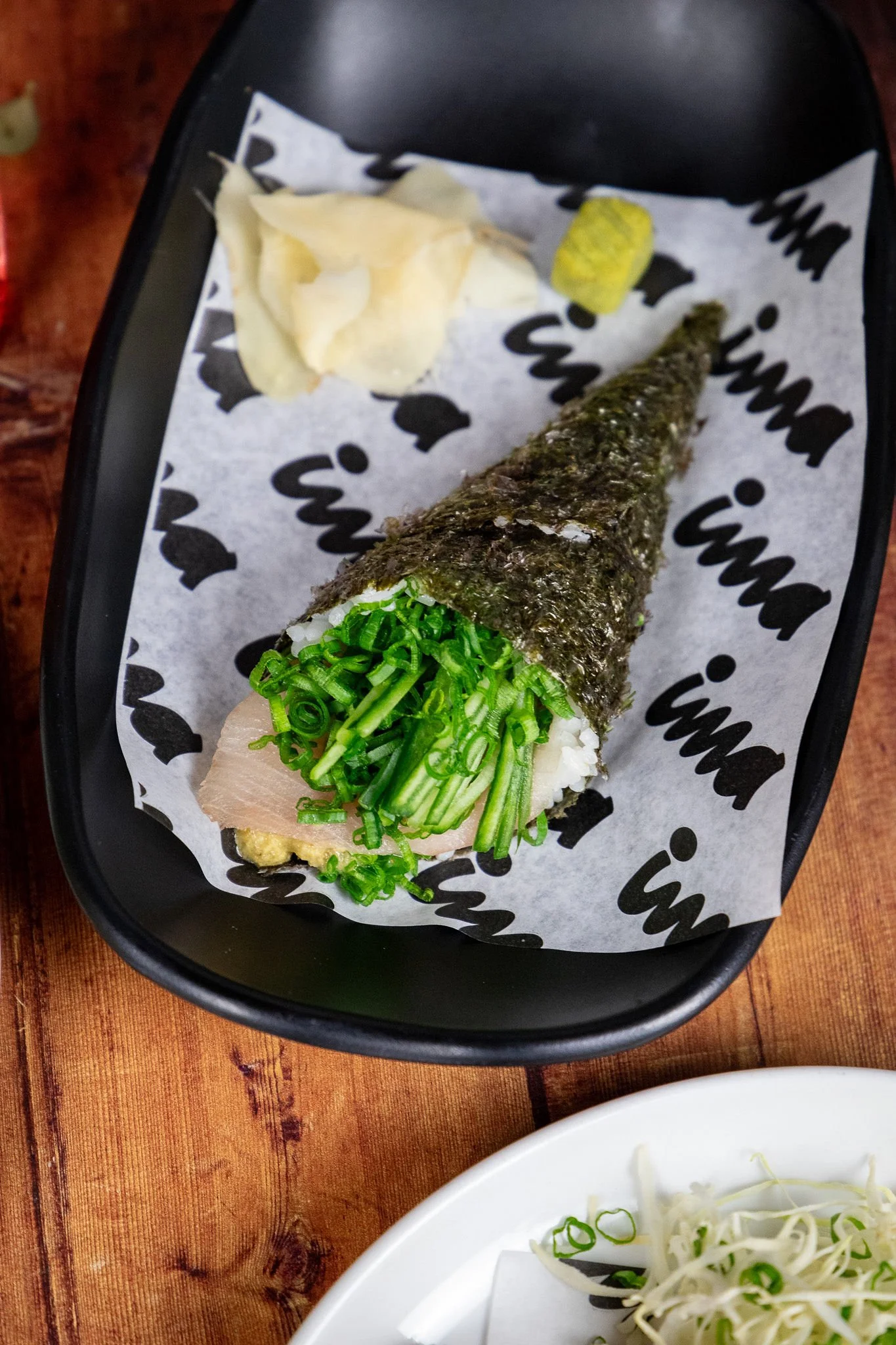 Hamachi Scallion sushi hand roll