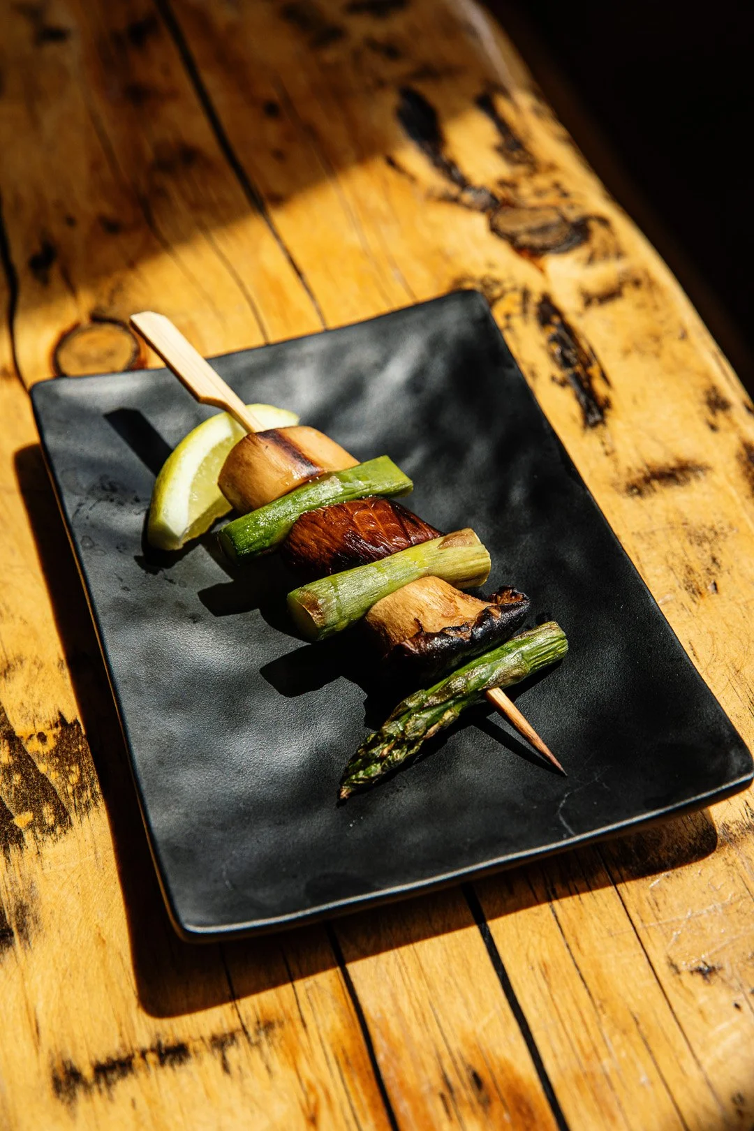 Asparagus & Smoked Trumpet Mushroom Robata Grill skewer (gluten free & vegan)