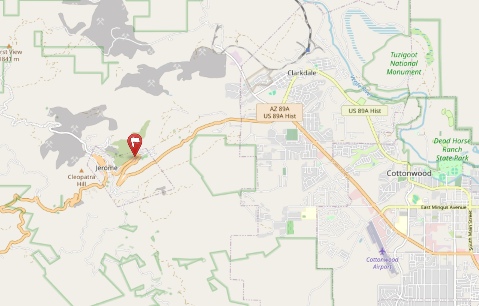 map of 89a from Cottonwood to Jerome