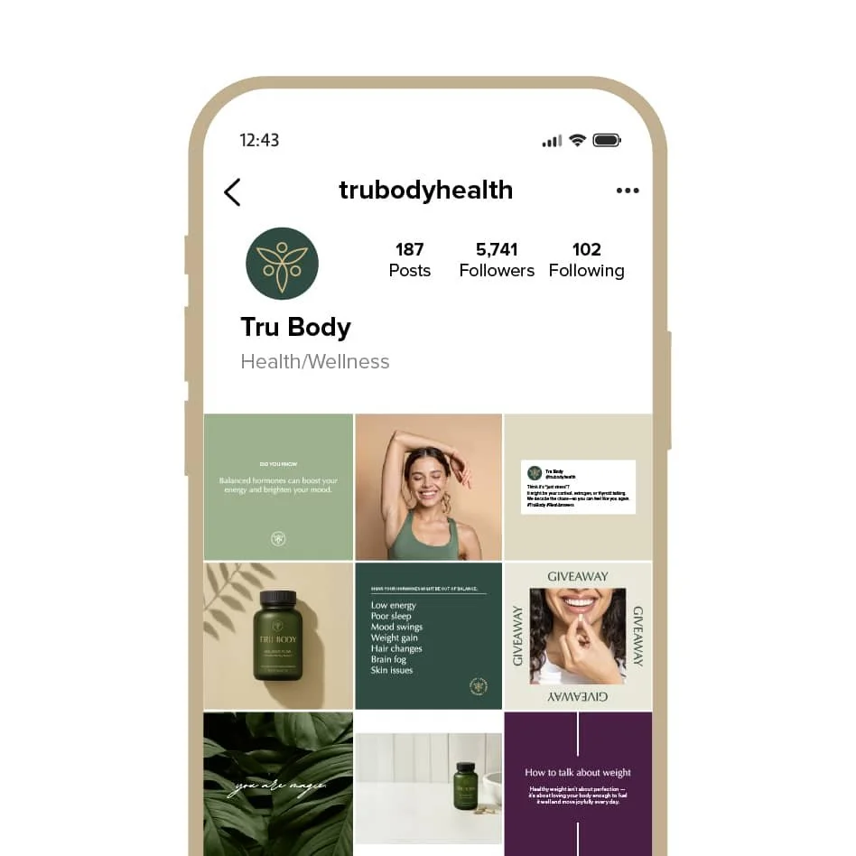 Tru Body's instagram profile with nine social media posts