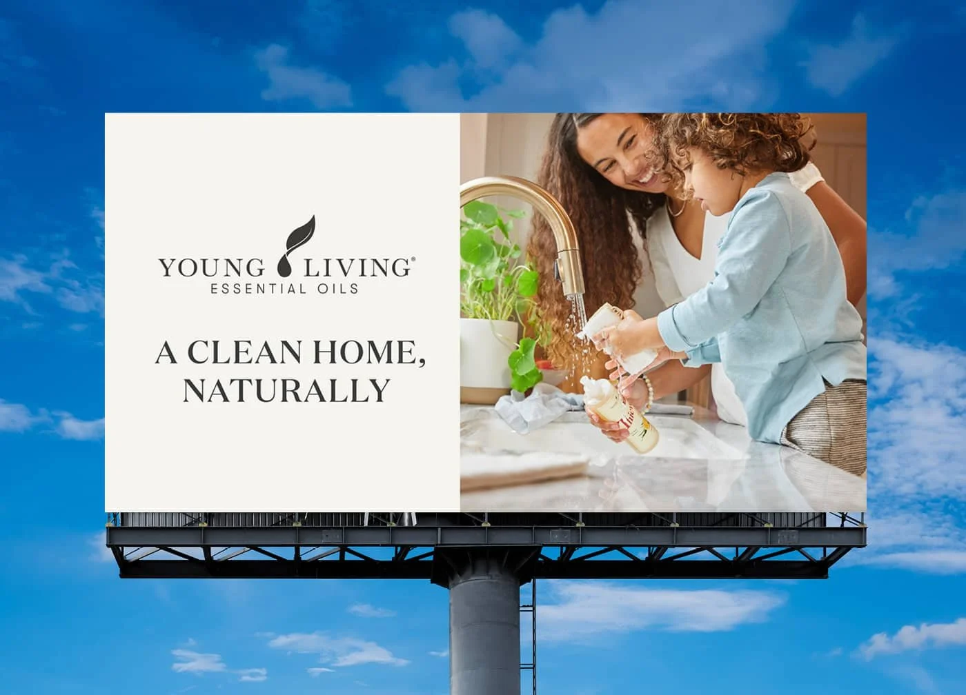 Outdoor billboard design for a wellness brand featuring a warm, lifestyle-focused image and clean messaging