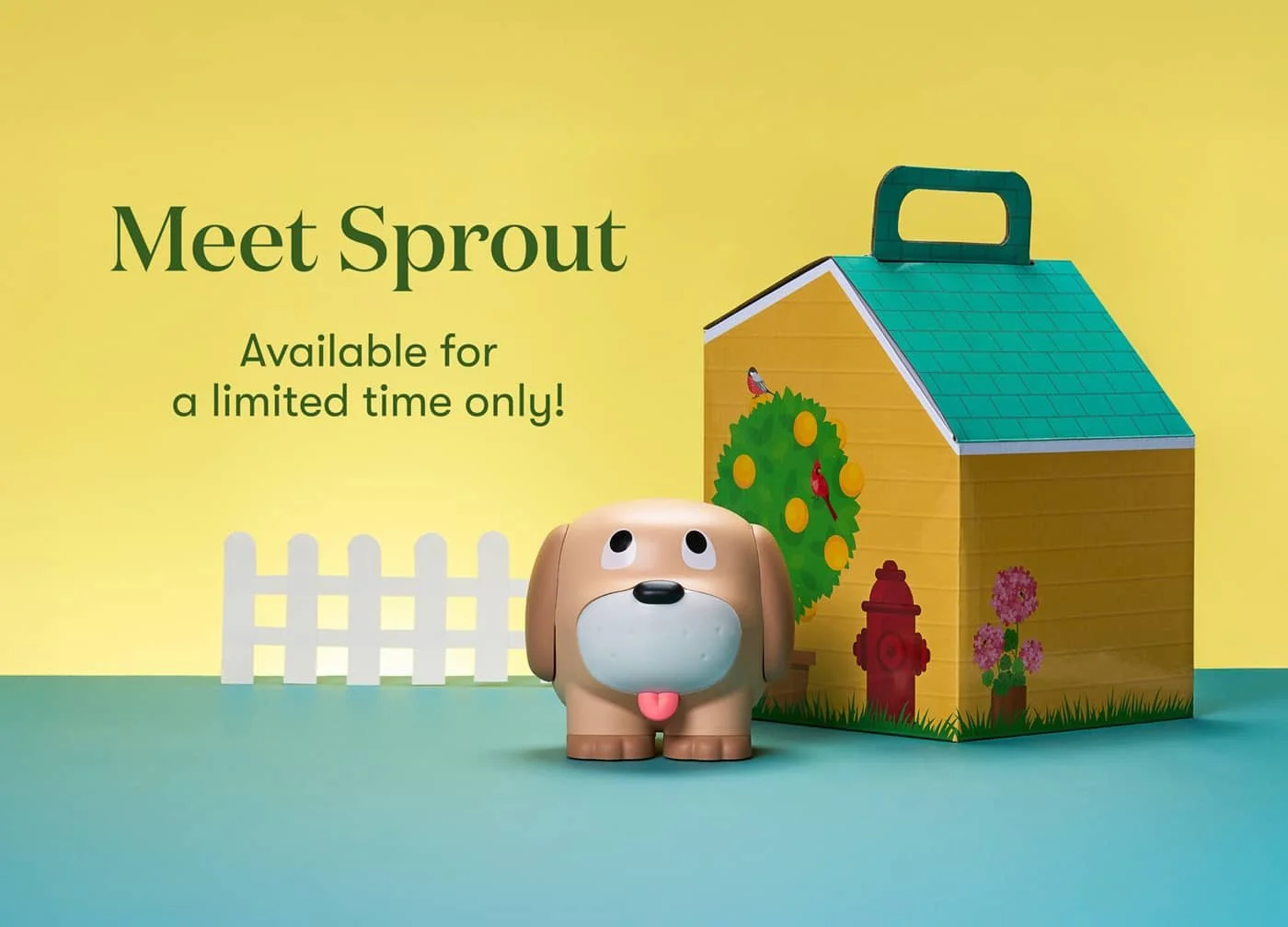 Promotional graphic of the Sprout diffuser, a dog-shaped character, with the text 'Meet Sprout – Available for a limited time only!'