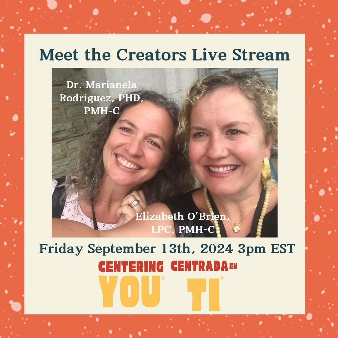 Come join co-creators of #CenteringYOU &amp; #CentradaenTI @marianela.rodriguez.2019 &amp; @lizzieontheair for a livestream Friday the 13th @ 3pm EST. Learn more about the creators behind the deck &amp; ask questions! Be there! #feministbusiness #eas