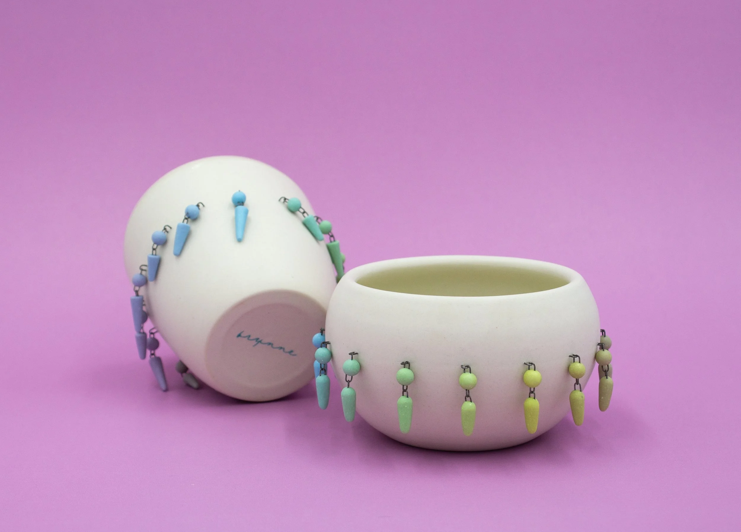 Beaded Bowl with Signature | 2024 | Pigmented Porcelain, Glaze, High Temperature Wire, Underglaze