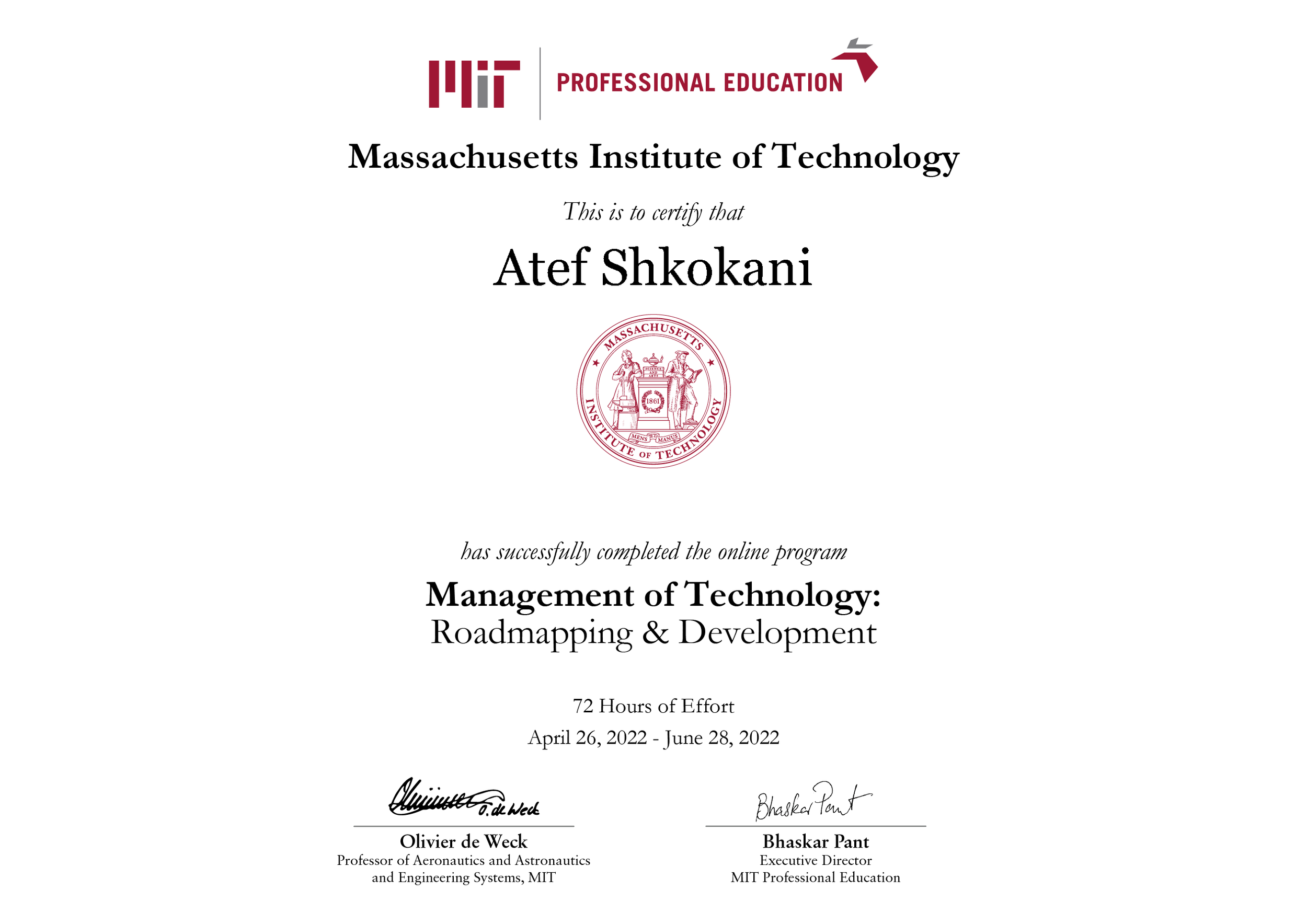 Atef MIT Certification.png
