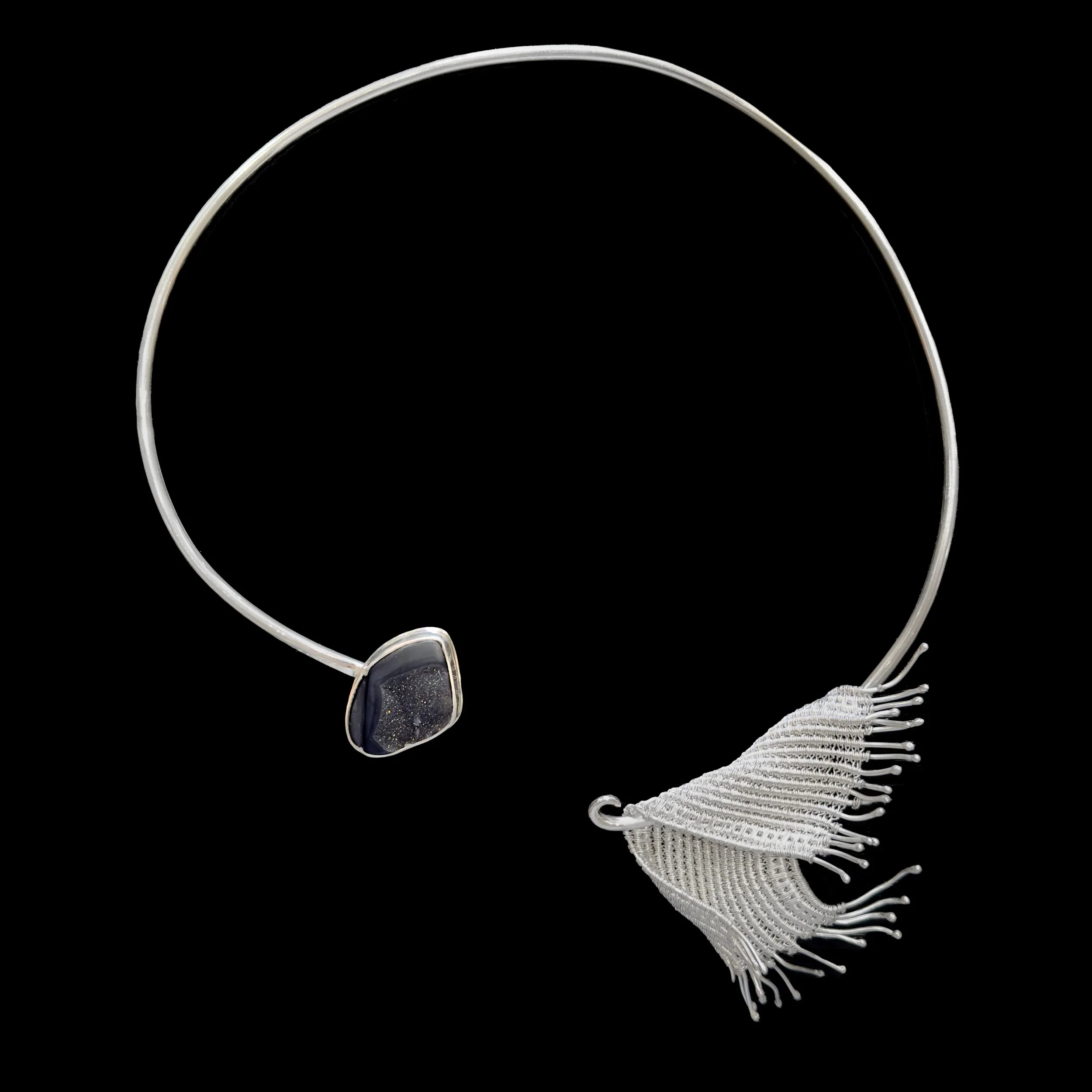 DownsCynthia_BlowingInTheWindNeckpiece_HandWovenSterlingandFineSilver,BlackDruse_2100.jpeg