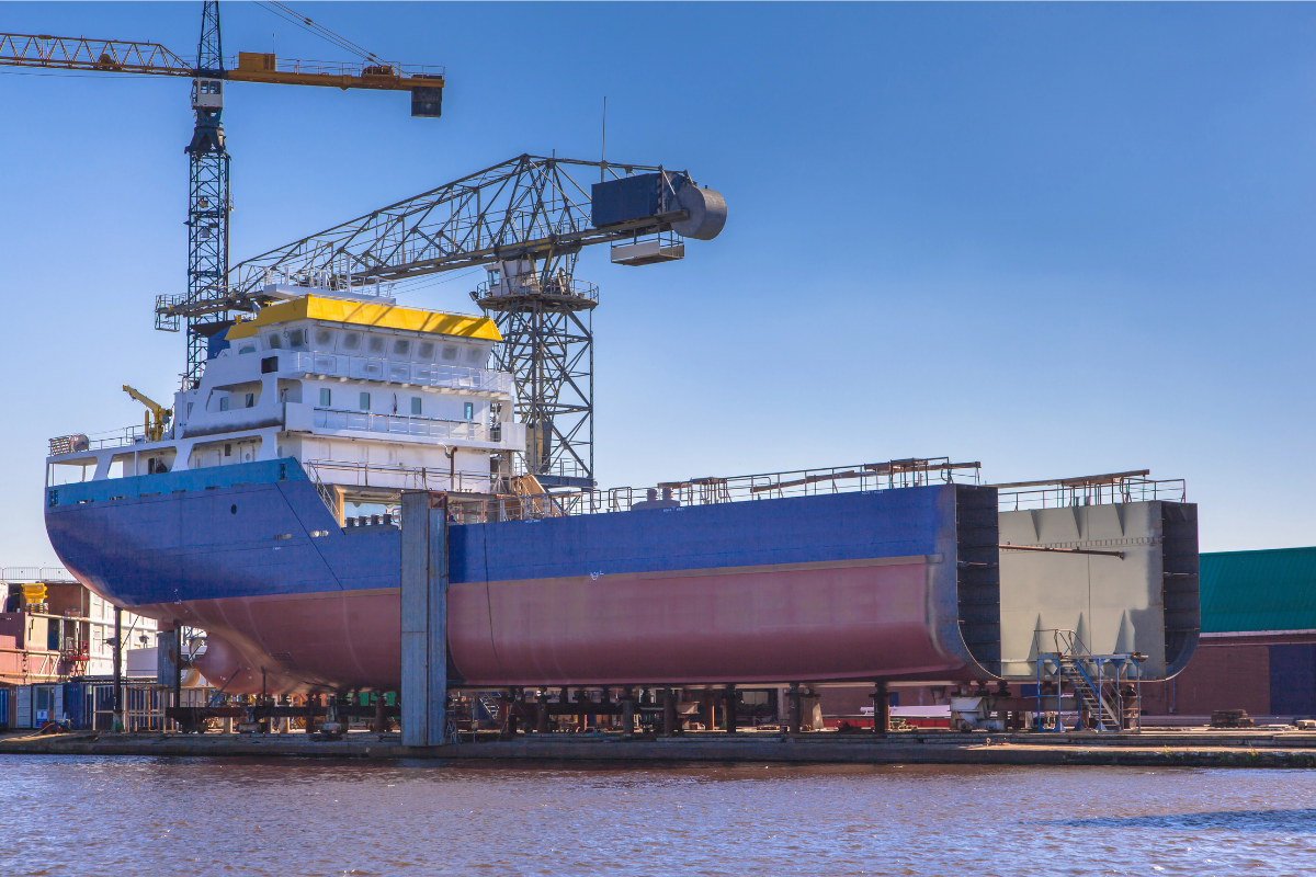 Calcium silicate board fireproofing in a ship engine room for marine safety compliance
