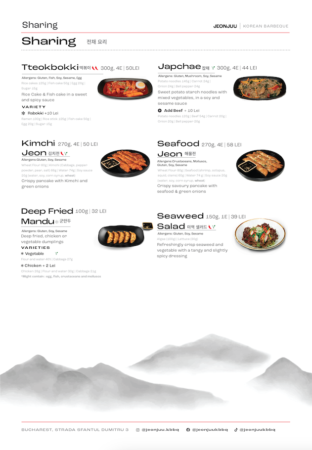 English Menu — Jeonjuu