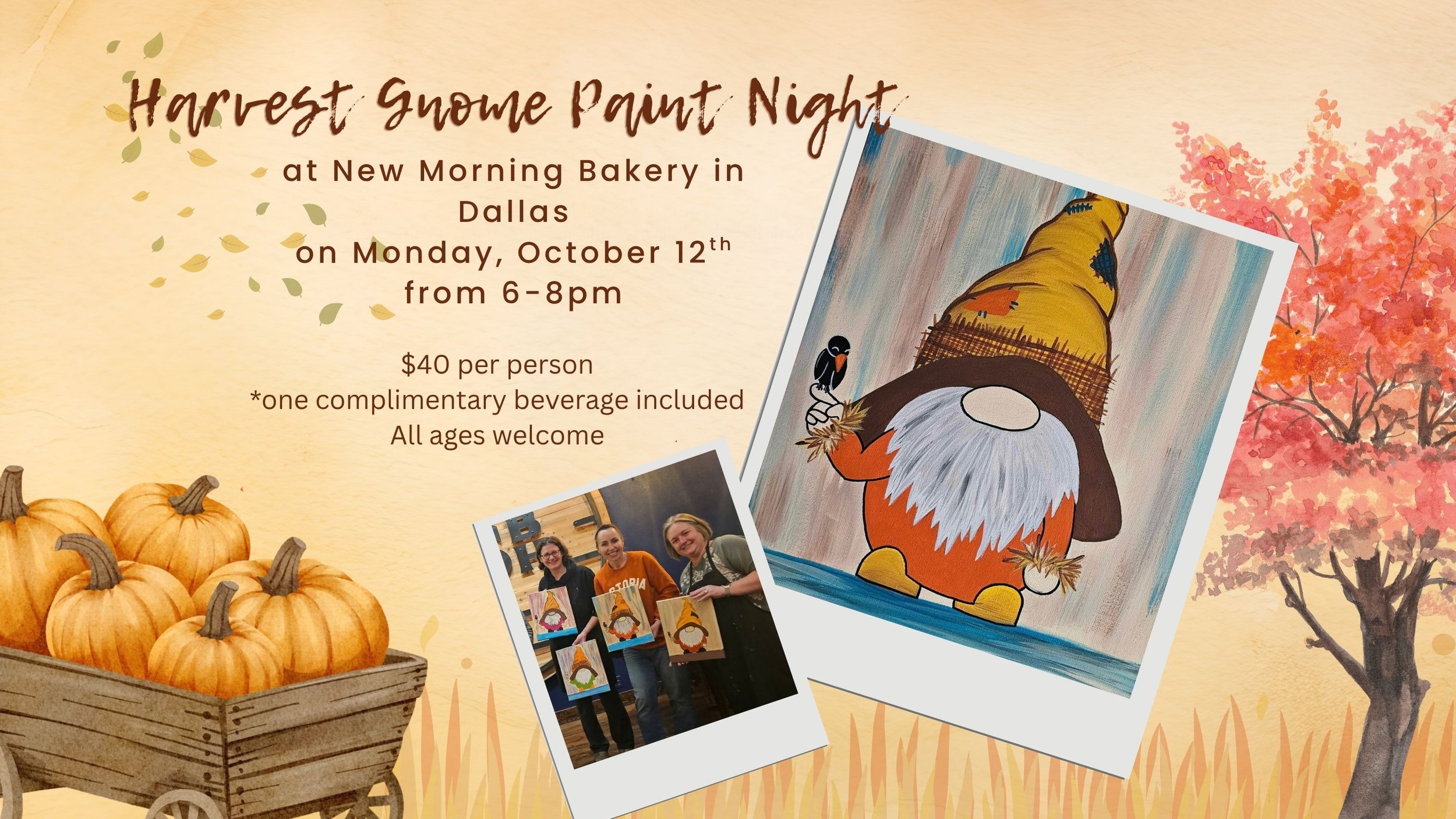 Harvest Gnome Paint Class at New Morning Bakery in Dallas