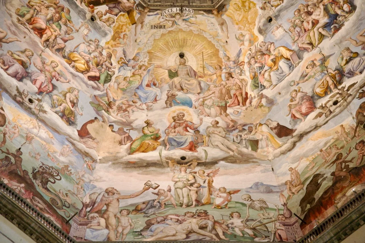 close up of the frescoes in the duomo