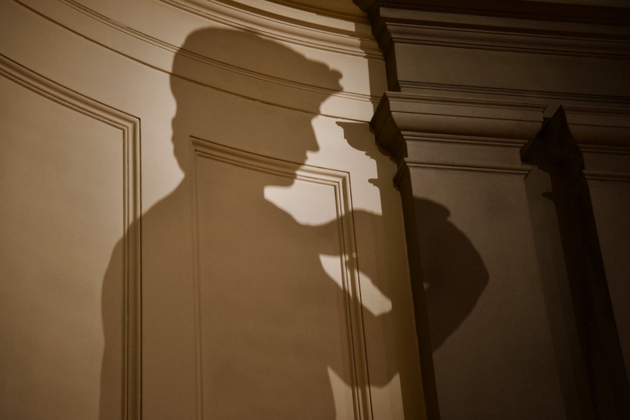 Shadow of a statue on the wall