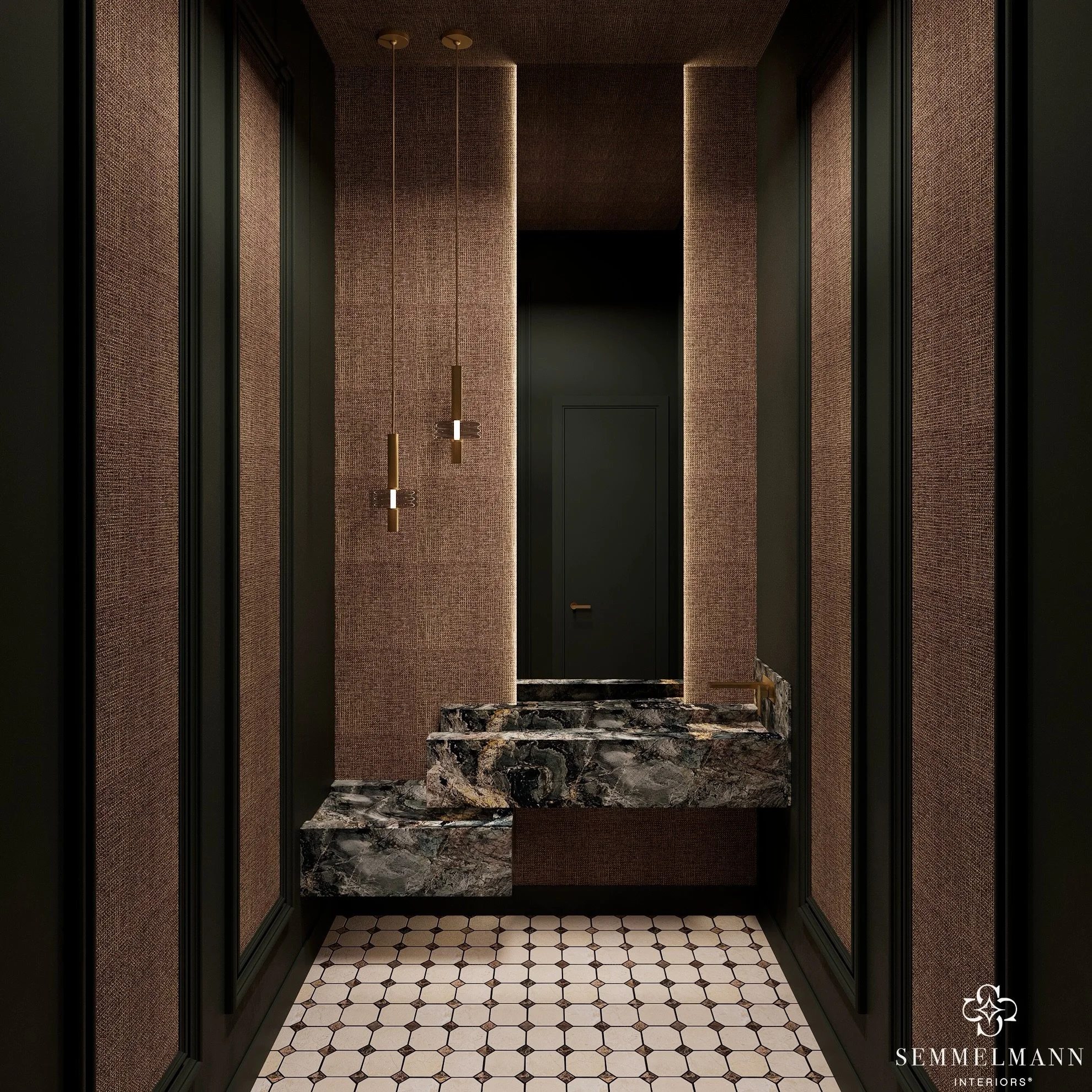 Neutral doesn&rsquo;t have to mean light and airy. 🤎

Rich browns, warm beiges, layered textures, and moody lighting carry through the living room, bar, and powder room, giving each space its own personality while creating a sense of connection thro
