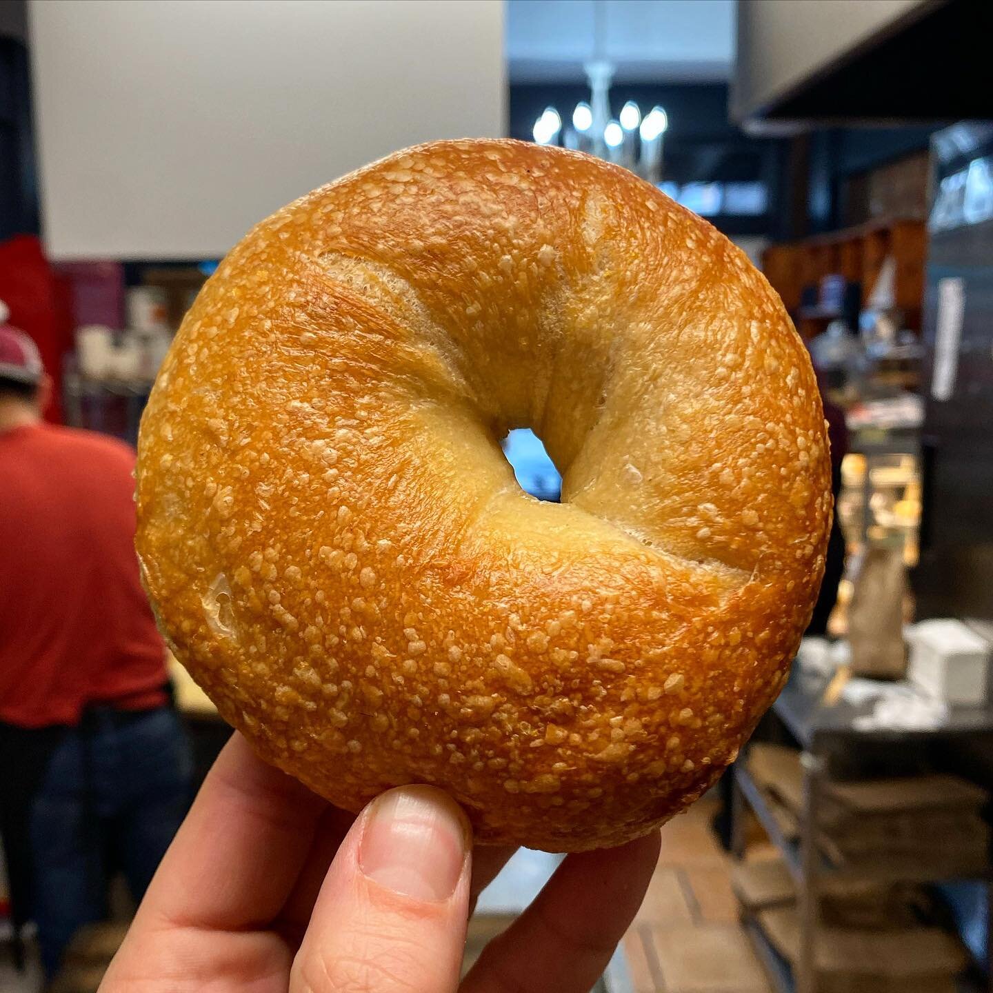 Blistery, crunchy, chewy crust. Soft and fluffy inside. Our new head baker Trevor has mastered the consistency and is producing beautiful bagels every day. 

All this one needs is a nice healthy schmear of scallion cream cheese. Maybe some crispy bac