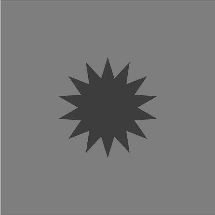 A black starburst shape on a gray background.