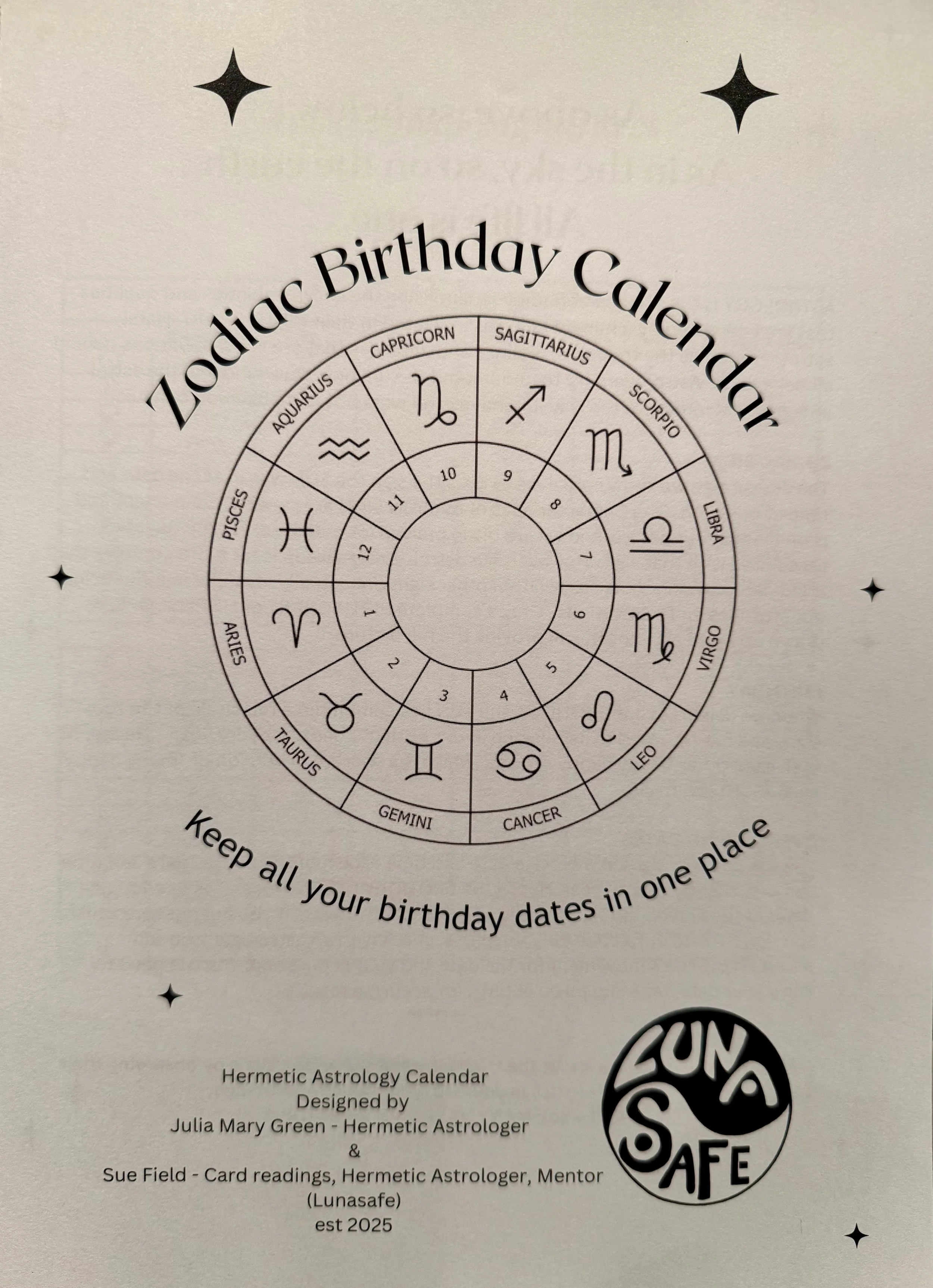 Zodiac Birthday Calendar