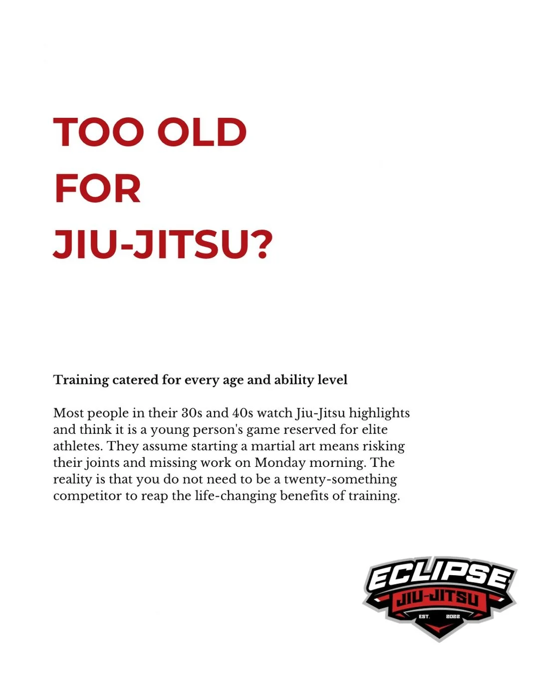 💪 Your body isn&rsquo;t broken. You&rsquo;re just rusty. 💪

We talk to so many adults who love the idea of Jiu-Jitsu but tell themselves they are &ldquo;too old&rdquo; or &ldquo;too out of shape&rdquo; to step on the mats. They assume every round i