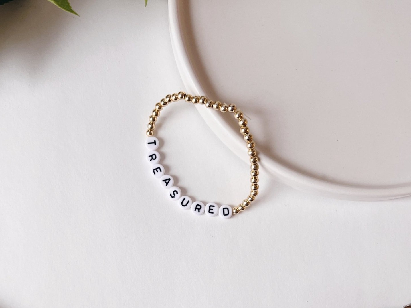 Gold Beaded Name Bracelet | Mother of Pearl