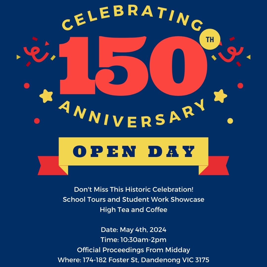 Join us on the May the 4th for our Anniversary Open Day!

10:30 - 2pm.
School tours and student work showcase.
High tea and coffee.