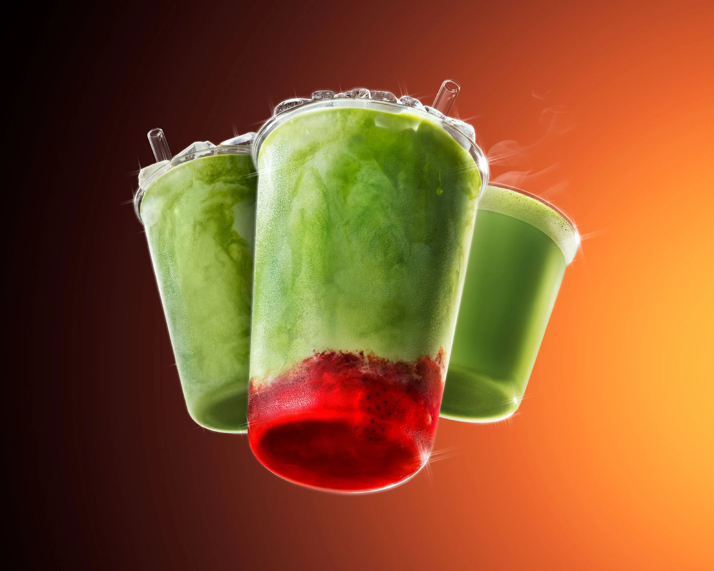 McDonald's McCafe "You Deserve a Little Treat" Out of home campaign with Wieden+Kennedy. Iced Matcha latte, iced Matcha, Strawberry Matcha Iced Latte and a hot matcha latte
