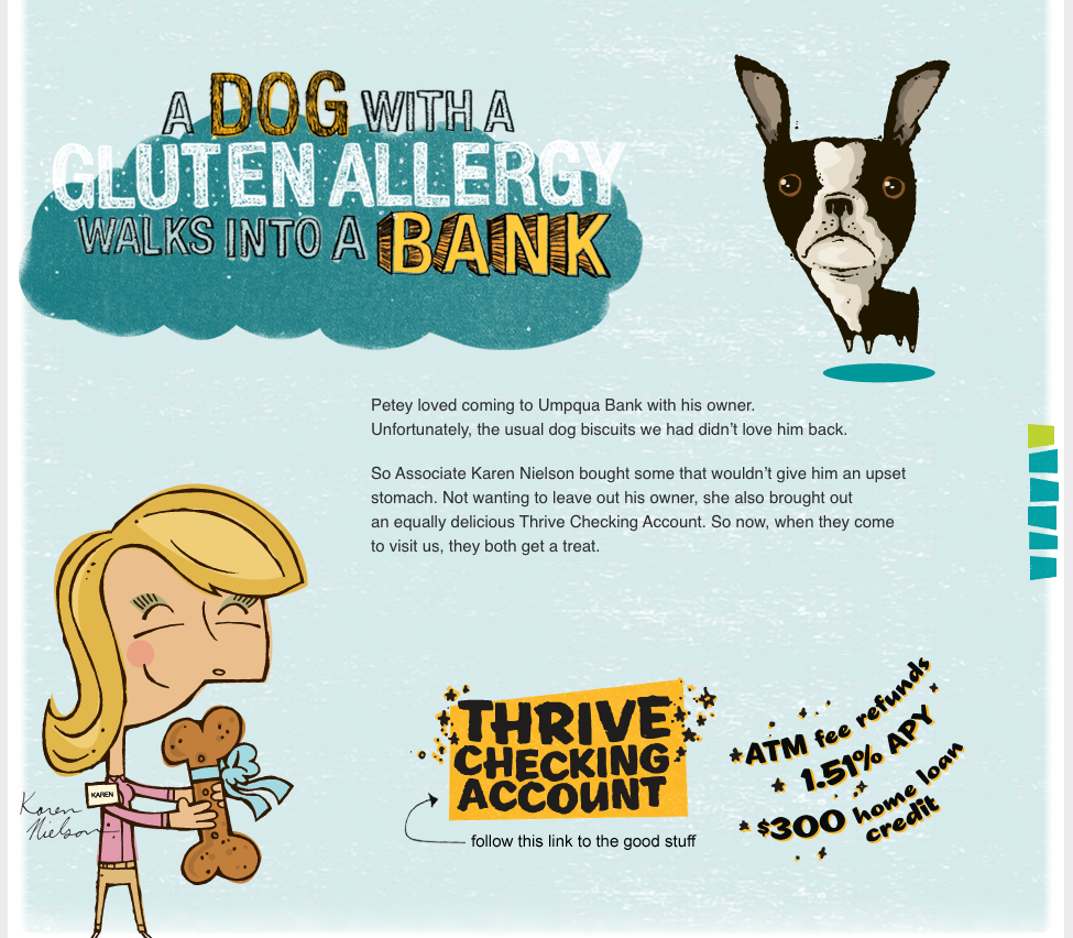 Landing page story 1 "A Dog with a Gluten Allergy Walks into a Bank"