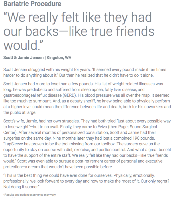Eviva Bariatric Procedure testimonial