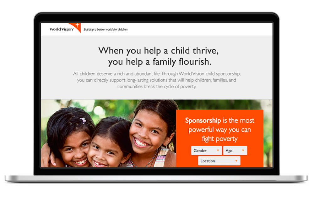 World Vision sponsorship campaign landing page