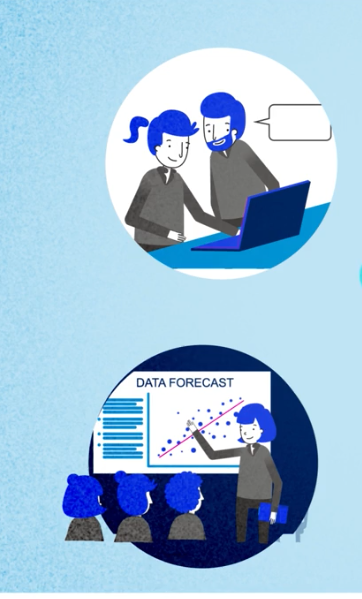 A businesswoman pointing at a data forecast chart