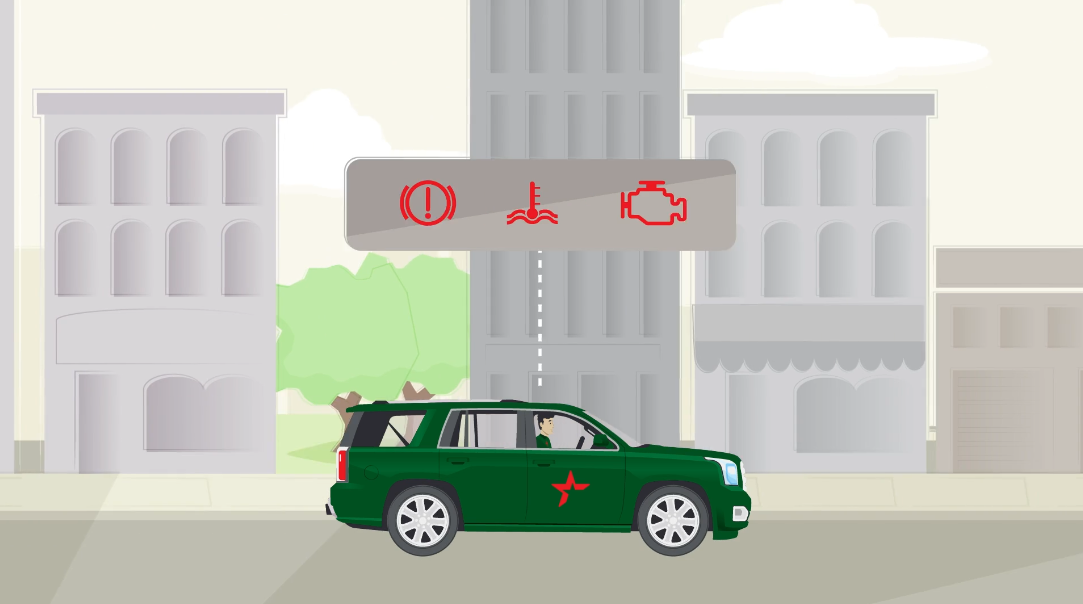 A Heineken SUV displays the vehicle warning signals