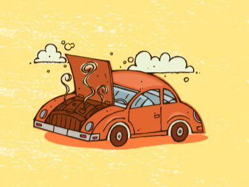 A car with its hood up