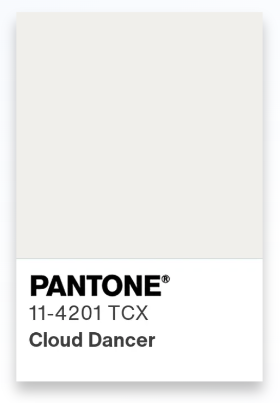 A pantone colour swatch of a soft white colours with wording Pantone 11-4201 TCX Cloud Dancer