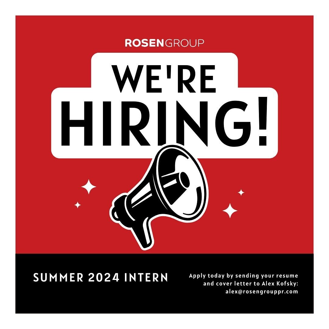 Attention all college communications majors! 📣

Are you seeking a part-time PR internship this summer? We want to connect with you! Apply today by sending your resume and cover letter to Alex Kofsky at alex@rosengrouppr.com. Visit our LinkedIn page 