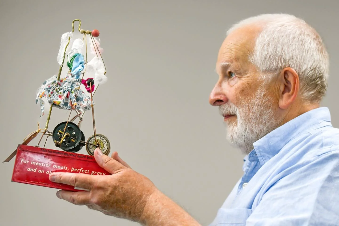 Curator, Mike Hensman adds final touches to sculptor, Kate Griffin&rsquo;s &lsquo;Creatures&rsquo; ahead of the opening of the Broughton Village Art Open Studios event at the village hall in Broughton, Hants.  The event being held at the largest open