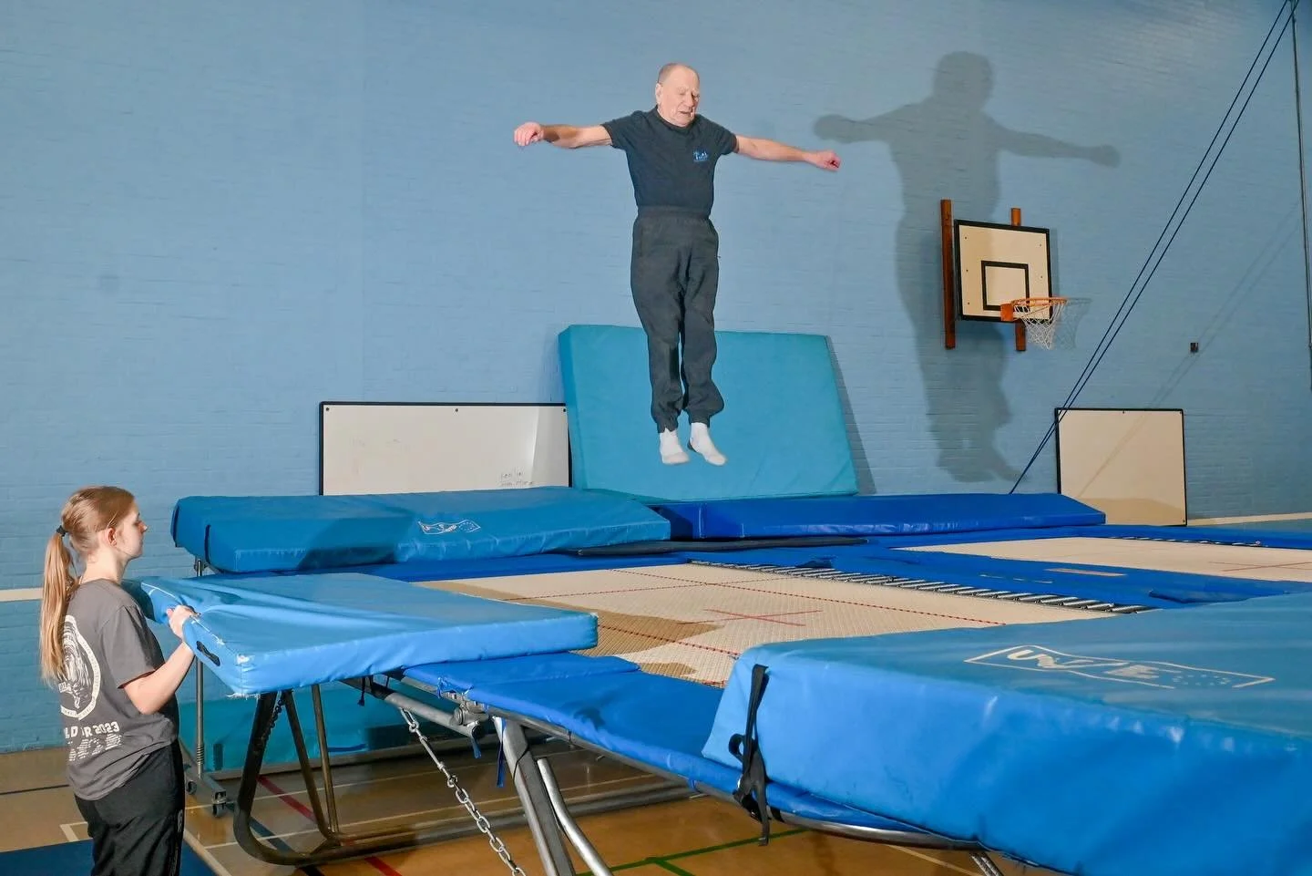 FLIPPING INCREDIBLE! A British champion gymnast has made a winning comeback to trampolining 40 years after his last competition - at the age of 91. Backflipping great-grandfather Peter Quinney proved age is just a number as he won two gold medals at 