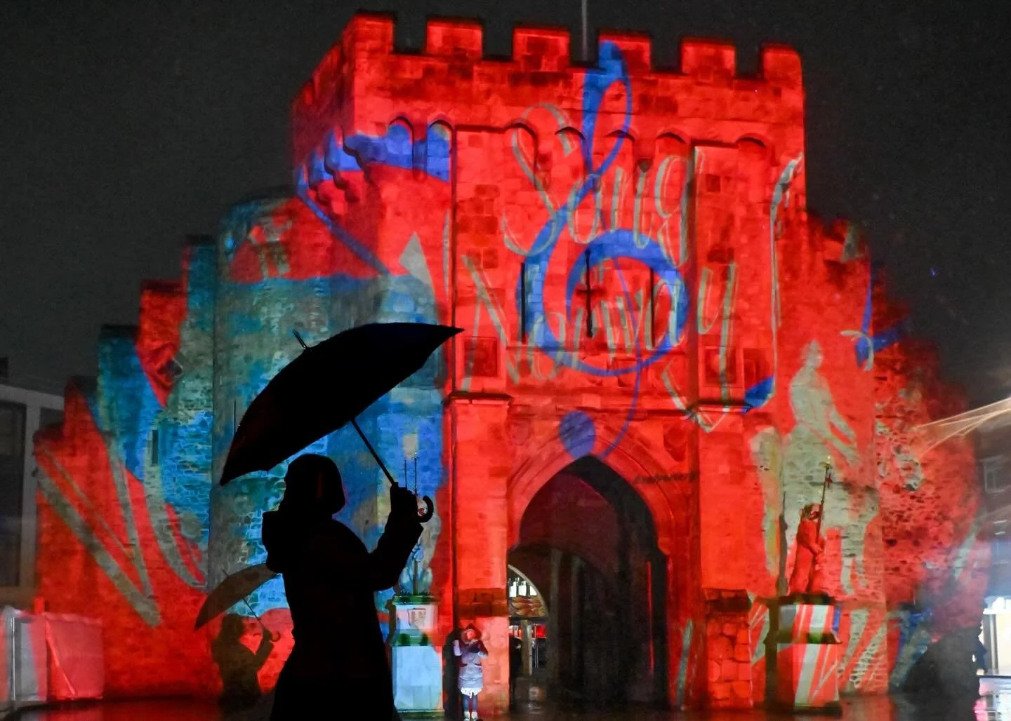 One of several illuminations as part of &lsquo;City Reflections&rsquo;, a projection of artworks and immersive soundscapes by a team of 6 independent artists. This Bargate installation is named &ldquo;Culture: Many Lives, One City.&rdquo; Curated by 