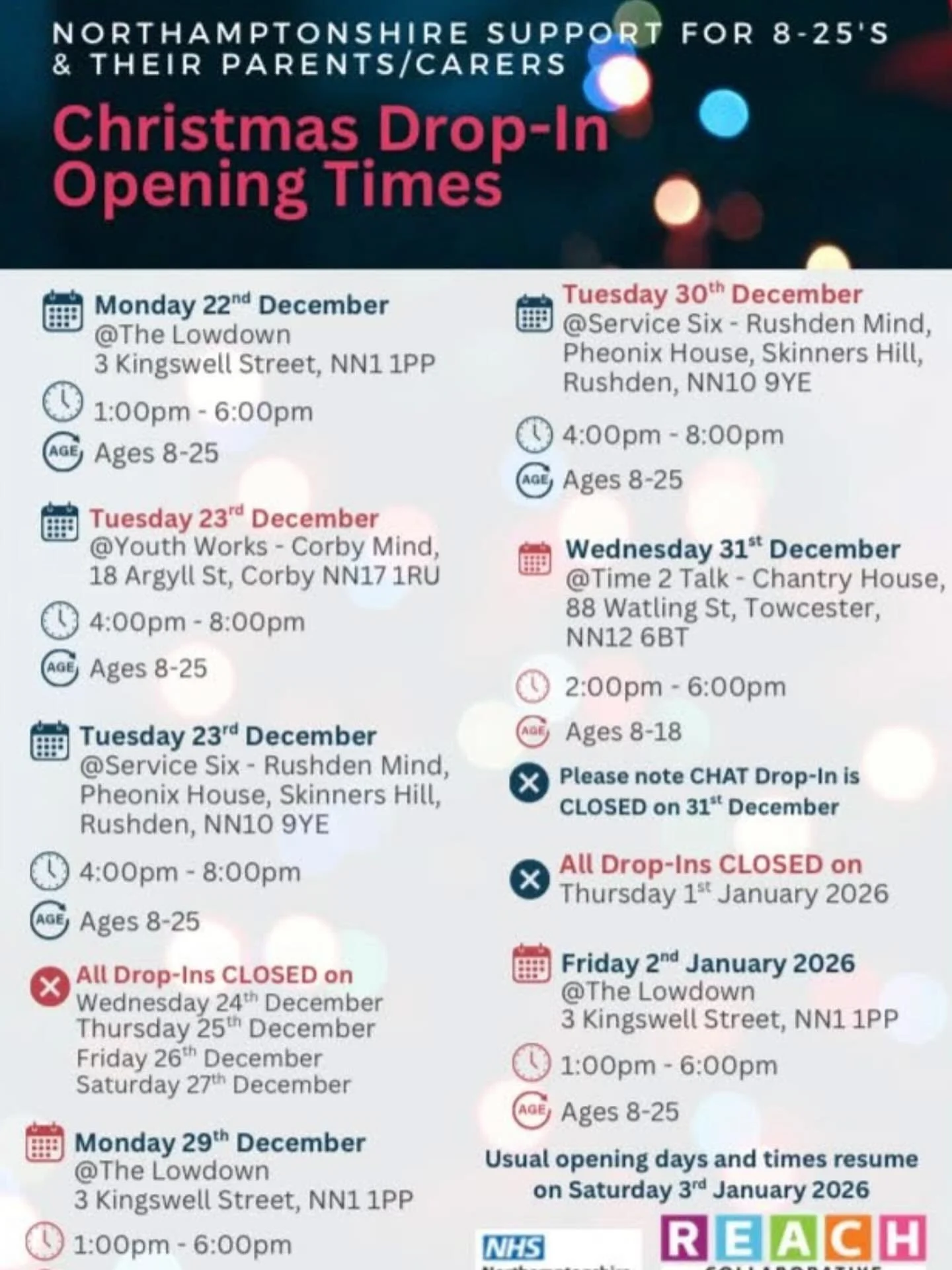 Support available in the local area this Christmas break 🎄#teenclinic #daventry