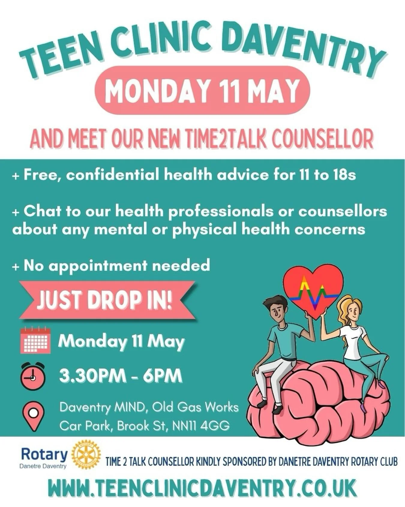 Come along on Monday 11th May to share any concerns you have about your mental health, physical and sexual health.  Friendly faces to talk to! 😊 😊